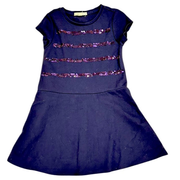 Rockets of Awesome navy blue short sleeve stretchy Casual Dress sequins 4(girls) - Picture 1 of 3